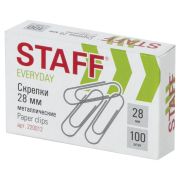 Скрепки STAFF EVERYDAY, 28мм, металл, 100шт, в картон коробке, Россия/144