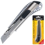 Нож канц 18 мм BRAUBERG «Metallic», металл корпус (рифленый), автофиксатор,